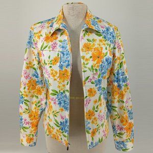 Jones New York Signature Floral Zip Up Shirt Sz M